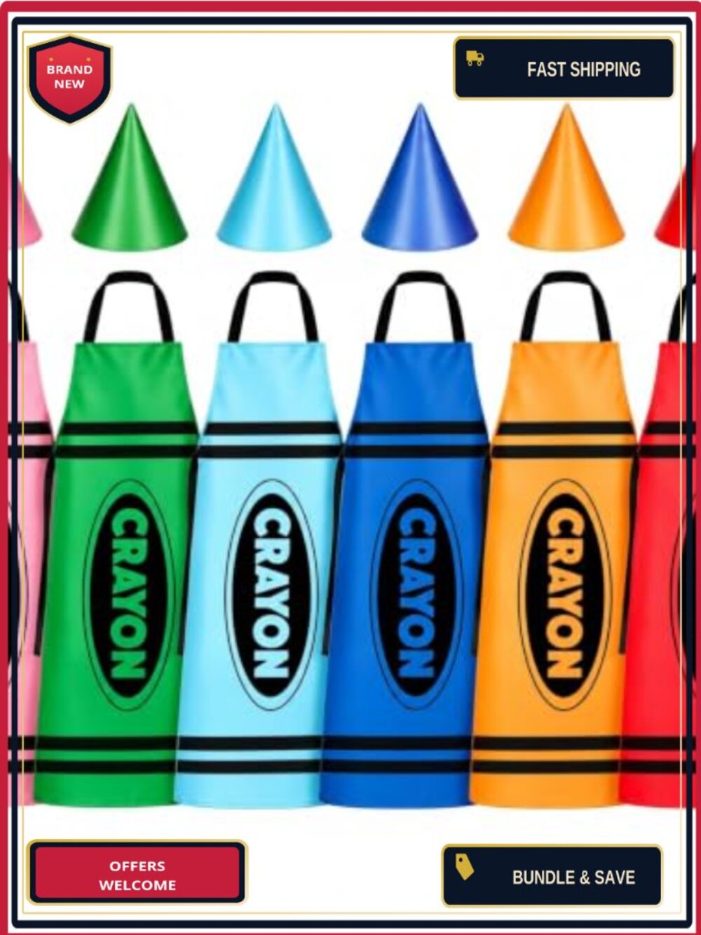 Adult Crayon Costume Set 12 Pcs Group Halloween Felt Aprons & Hats